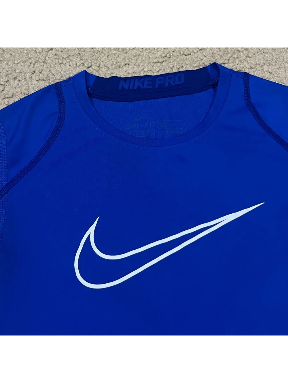 Nike Pro Boys Blue Swoosh Short Sleeve T Shirt Fitted Size Large
